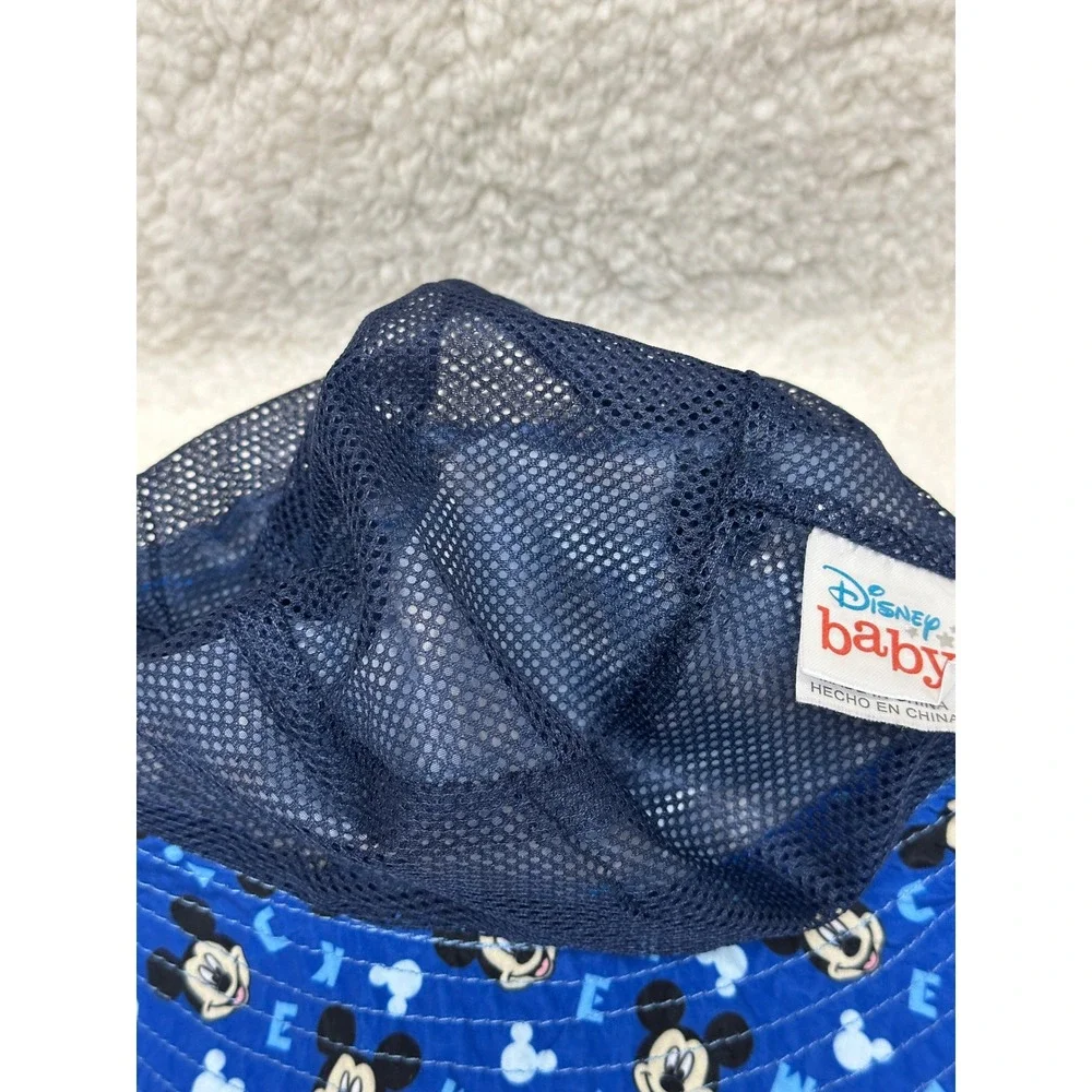 Disney Baby Bucket Hat Blue Mickey Mouse All Over Print 0-12M‎ Mesh Lined